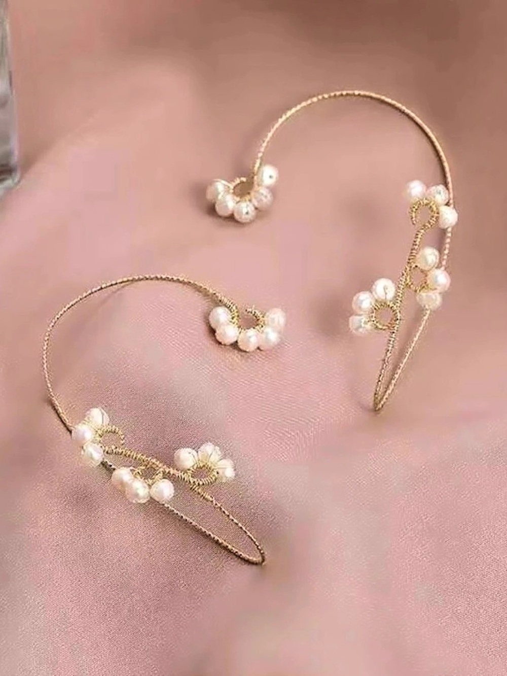 Pearl Ear Cuff Earrings in Gold & White.